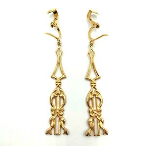 Vintage Filigree Dangle Clip Earrings Art Nouveau